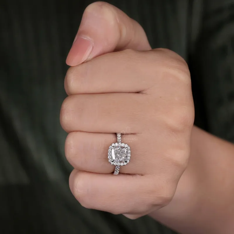 2.02 CT Cushion Cut E/VVS2 Lab Grown Diamond Halo Engagement Ring, IGI Certified Diamond Ring vy 2