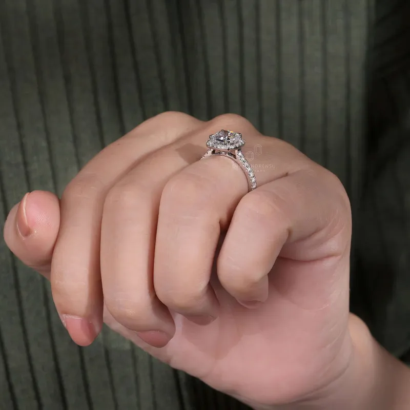 2.02 CT Cushion Cut E/VVS2 Lab Grown Diamond Halo Engagement Ring, IGI Certified Diamond Ring vy 8