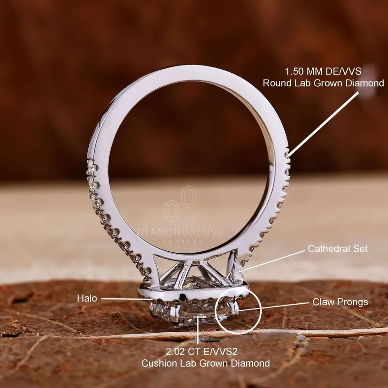 2.02 CT Cushion Cut E/VVS2 Lab Grown Diamond Halo Engagement Ring, IGI Certified Diamond Ring vy 9