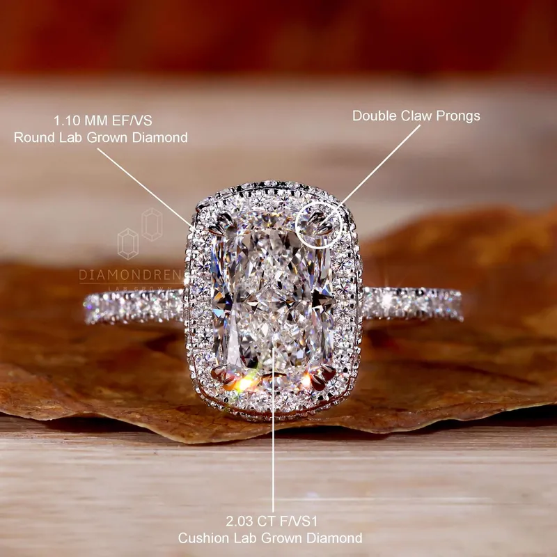 2.03 CT Elongated Cushion Cut Lab Grown Diamond Halo Engagement Ring vy 9