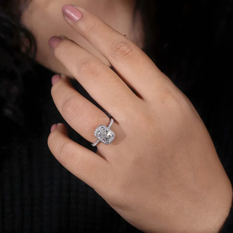 2.03 CT Elongated Cushion Cut Lab Grown Diamond Halo Engagement Ring vy 7