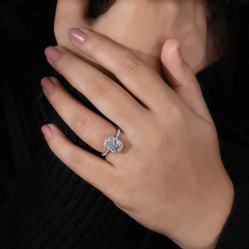 2.03 CT Elongated Cushion Cut Lab Grown Diamond Halo Engagement Ring vy 8