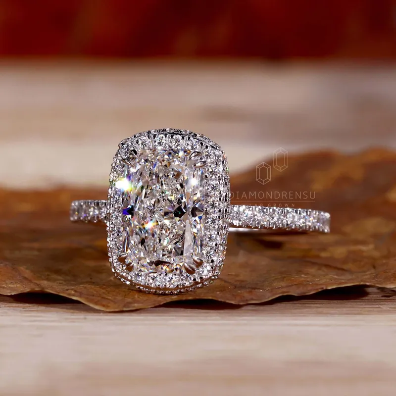 2.03 CT Elongated Cushion Cut Lab Grown Diamond Halo Engagement Ring vy 4