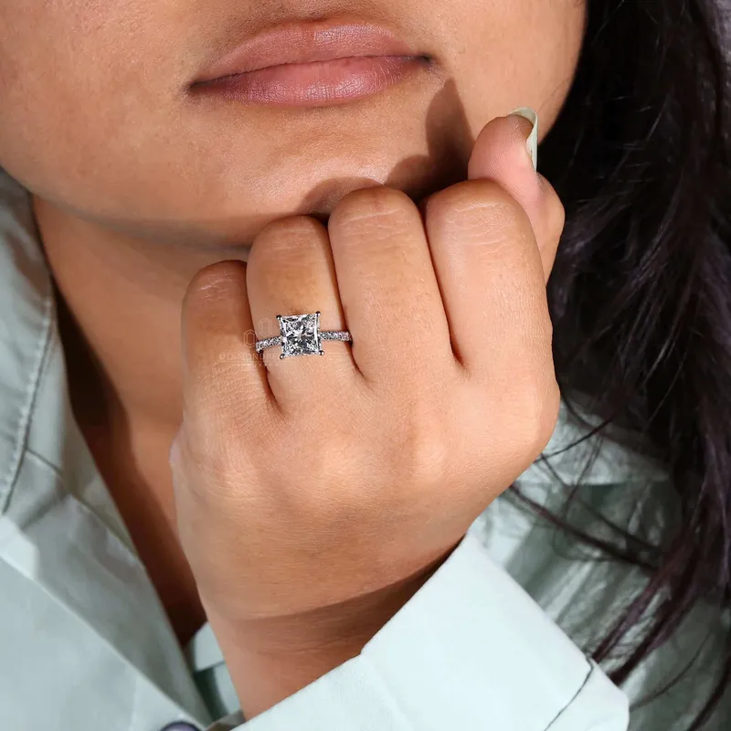 3 Carat Princess Cut Lab Grown Diamond Engagement Ring for Women vy 3