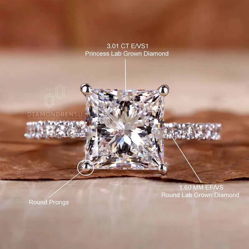 3 Carat Princess Cut Lab Grown Diamond Engagement Ring for Women vy 9