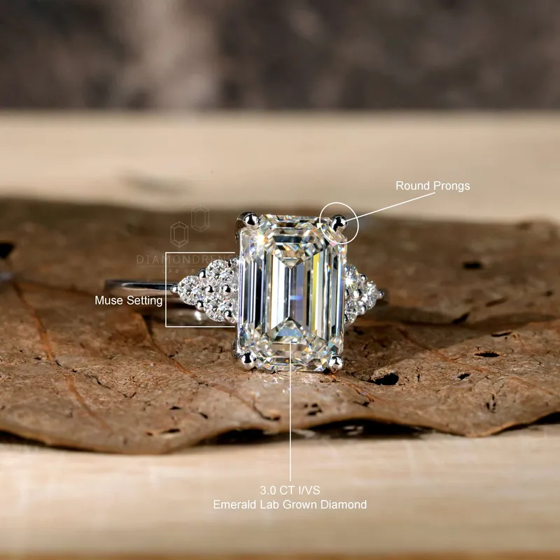 3.0 CT Emerald Cut Lab Grown Diamond Engagement Ring, I/VS IGI Certified Diamond Ring view 9