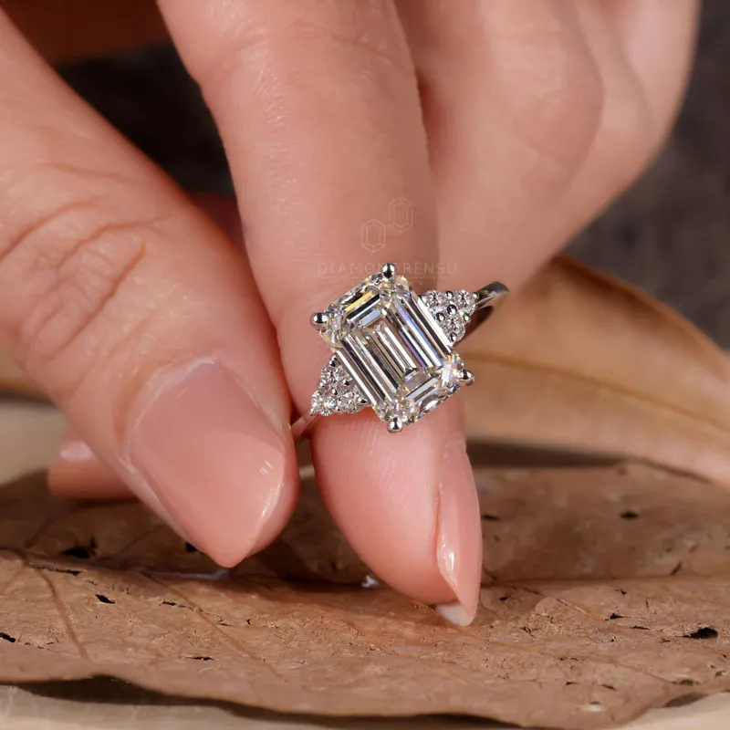 3.0 CT Emerald Cut Lab Grown Diamond Engagement Ring, I/VS IGI Certified Diamond Ring view 5