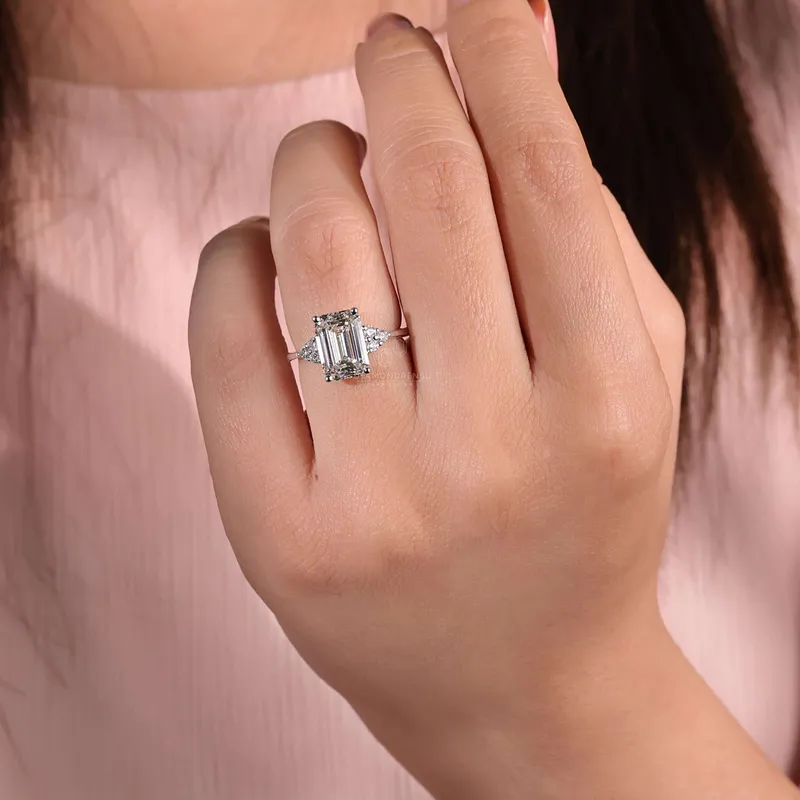 3.0 CT Emerald Cut Lab Grown Diamond Engagement Ring, I/VS IGI Certified Diamond Ring view 6