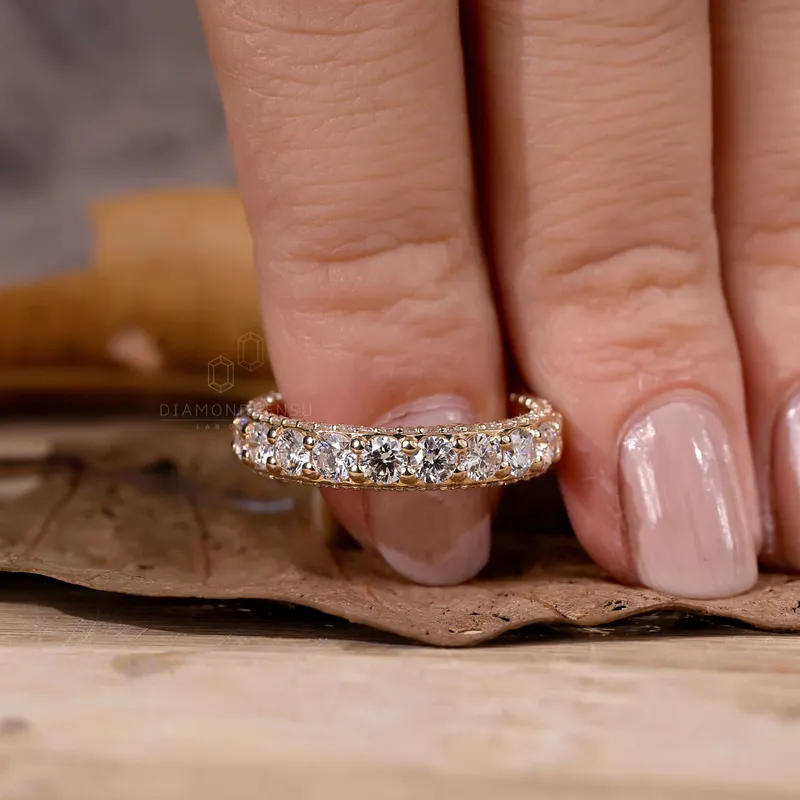 3.0 MM Round Brilliant Cut Lab Grown Diamond Eternity Wedding Band vy 2