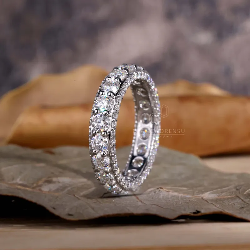 3.0 MM Round Lab Grown Diamond Wedding Band - Three Side Pave view 6