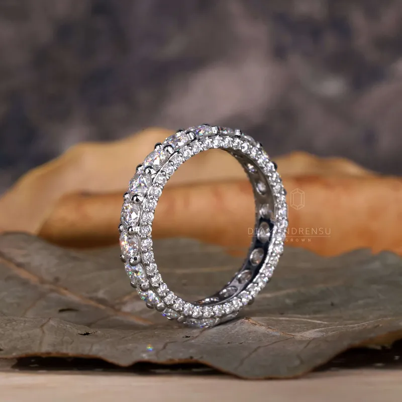 3.0 MM Round Lab Grown Diamond Wedding Band - Three Side Pave view 7