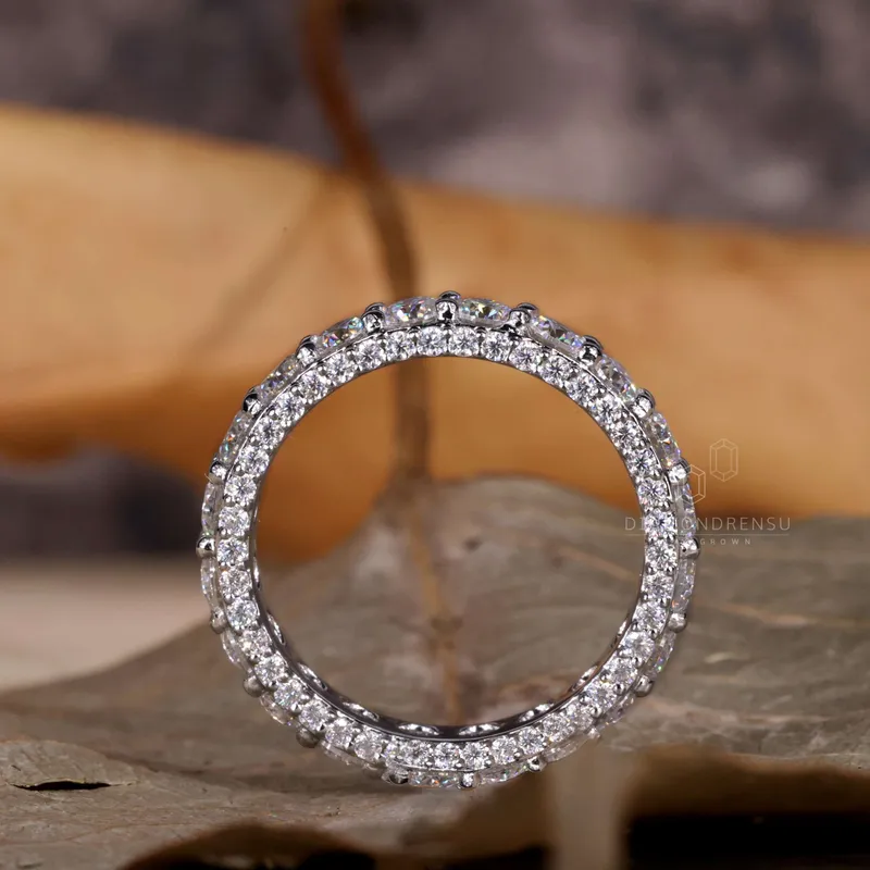 3.0 MM Round Lab Grown Diamond Wedding Band - Three Side Pave view 2