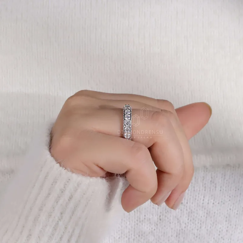 3.0 MM Round Lab Grown Diamond Wedding Band - Three Side Pave view 5
