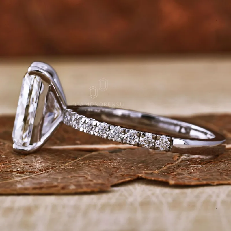 3.01 CT Radiant Cut Lab Grown Diamond Engagement Ring, Pave Set Ring view 3