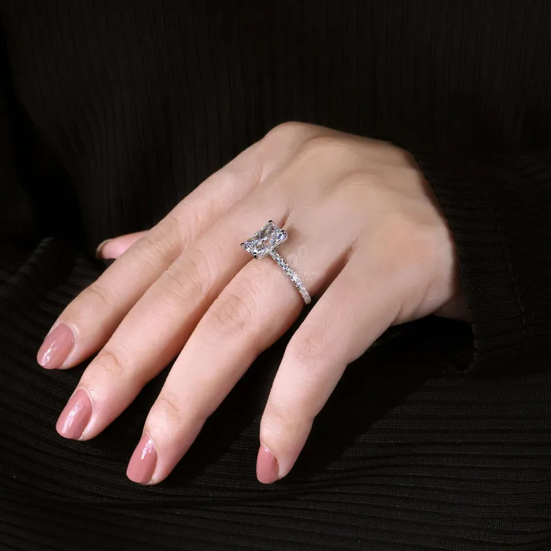 3.01 CT Radiant Cut Lab Grown Diamond Engagement Ring, Pave Set Ring view 7