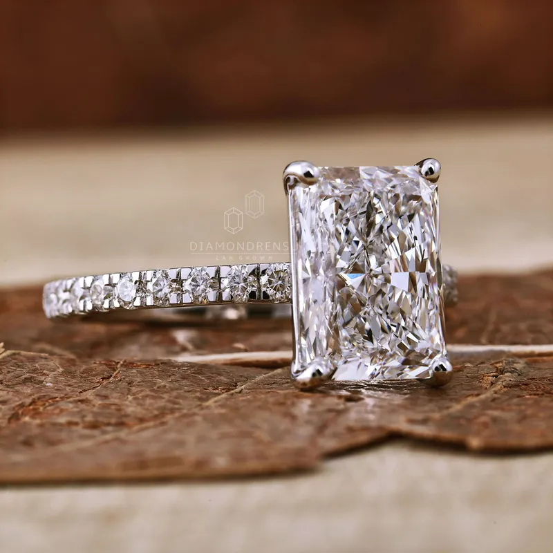 3.01 CT Radiant Cut Lab Grown Diamond Engagement Ring, Pave Set Ring view 4
