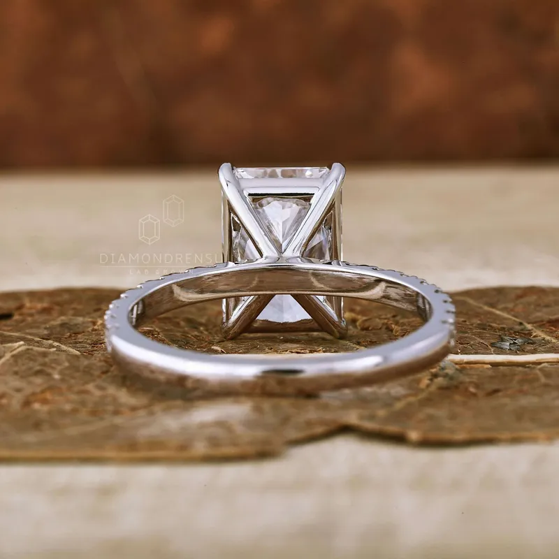 3.01 CT Radiant Cut Lab Grown Diamond Engagement Ring, Pave Set Ring view 5
