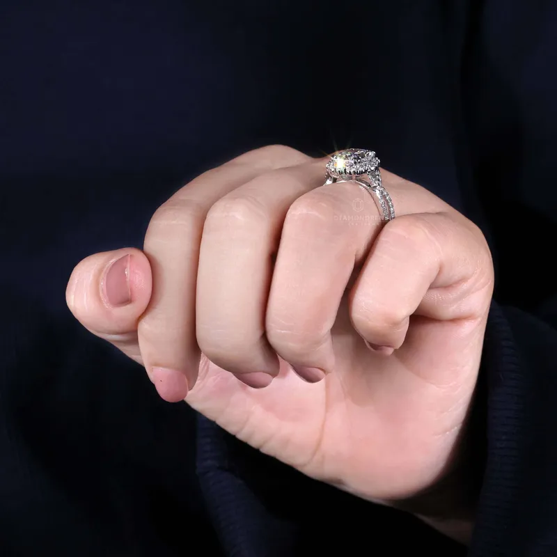 3.02 CT Radiant Cut Lab Grown Diamond Ring, Halo Engagement Ring, Vintage Style Ring vy 8
