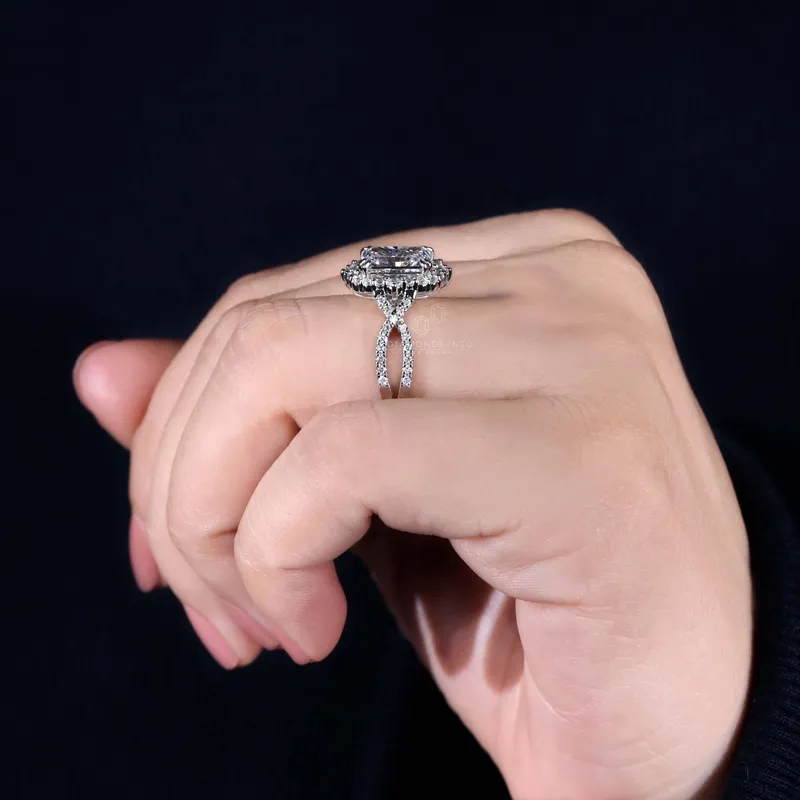 3.02 CT Radiant Cut Lab Grown Diamond Ring, Halo Engagement Ring, Vintage Style Ring vy 7