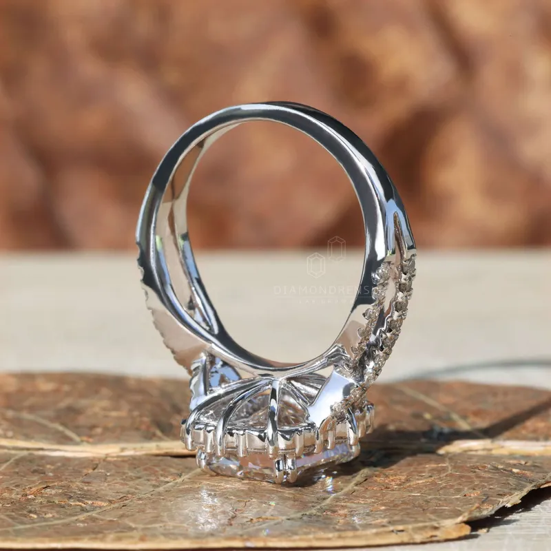 3.02 CT Radiant Cut Lab Grown Diamond Ring, Halo Engagement Ring, Vintage Style Ring vy 6