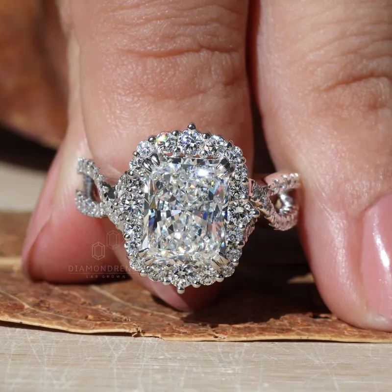 3.02 CT Radiant Cut Lab Grown Diamond Ring, Halo Engagement Ring, Vintage Style Ring vy 4