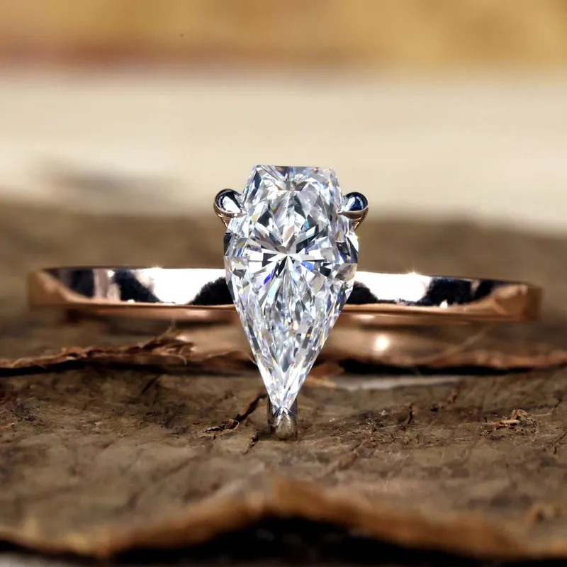 Antique 1 CT Spear Cut Lab Grown Diamond Ring, Solitaire Engagement Ring engagement ring