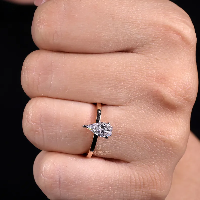 Antique 1 CT Spear Cut Lab Grown Diamond Ring, Solitaire Engagement Ring vy 6