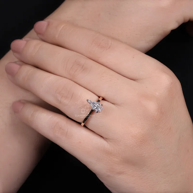 Antique 1 CT Spear Cut Lab Grown Diamond Ring, Solitaire Engagement Ring vy 7