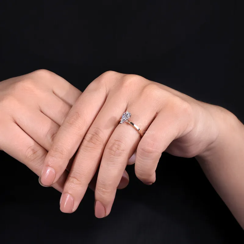 Antique 1 CT Spear Cut Lab Grown Diamond Ring, Solitaire Engagement Ring vy 2