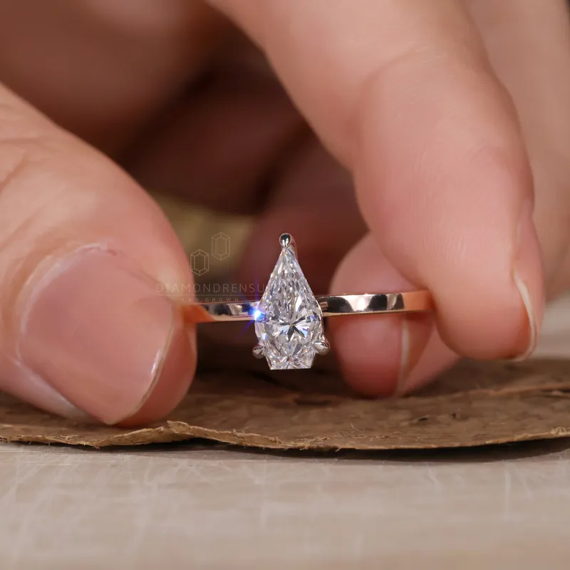 Antique 1 CT Spear Cut Lab Grown Diamond Ring, Solitaire Engagement Ring vy 4