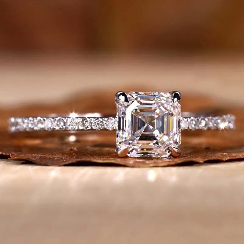 Asscher Cut Diamond Ring, Pave Engagement Ring engagement ring