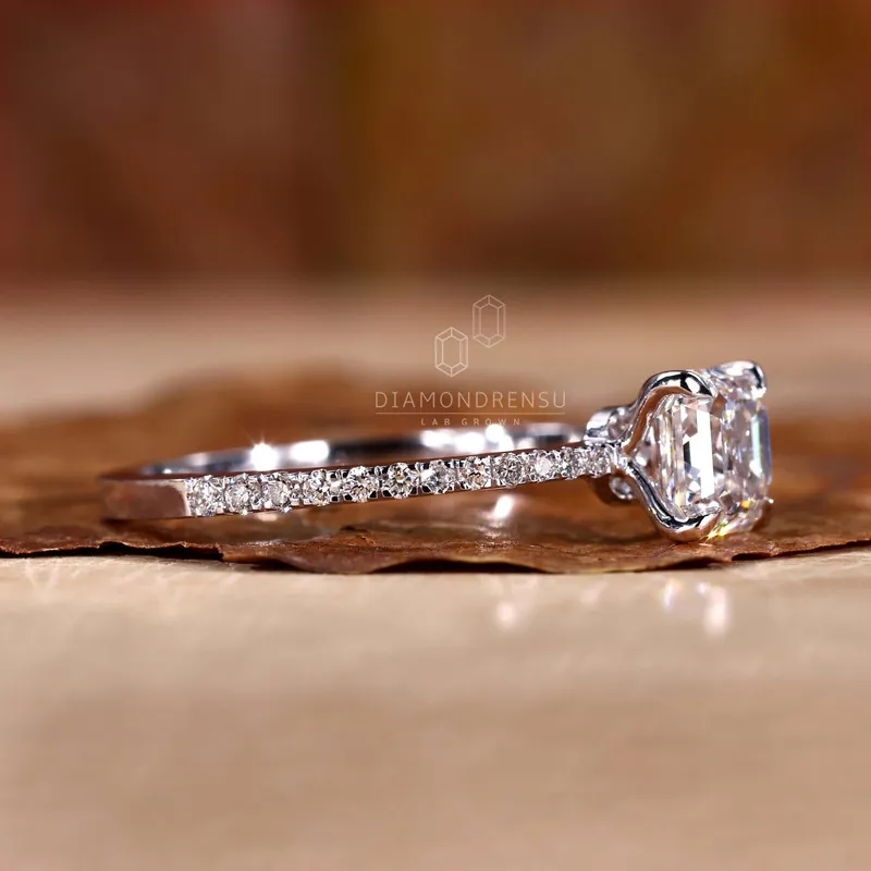 Asscher Cut Diamond Ring, Pave Engagement Ring view 3