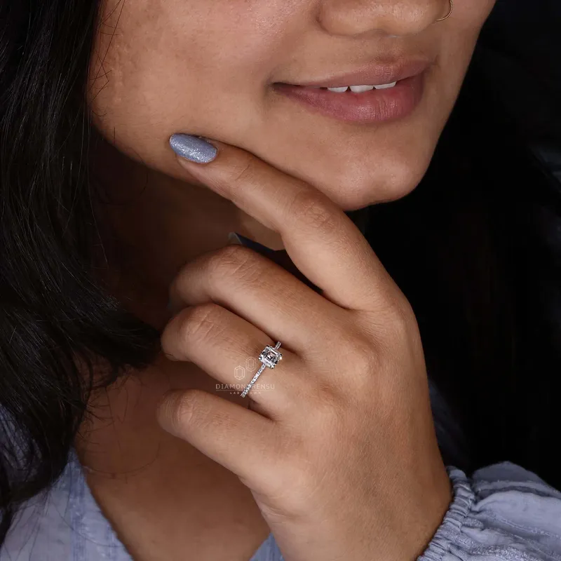 Asscher Cut Diamond Ring, Pave Engagement Ring view 7