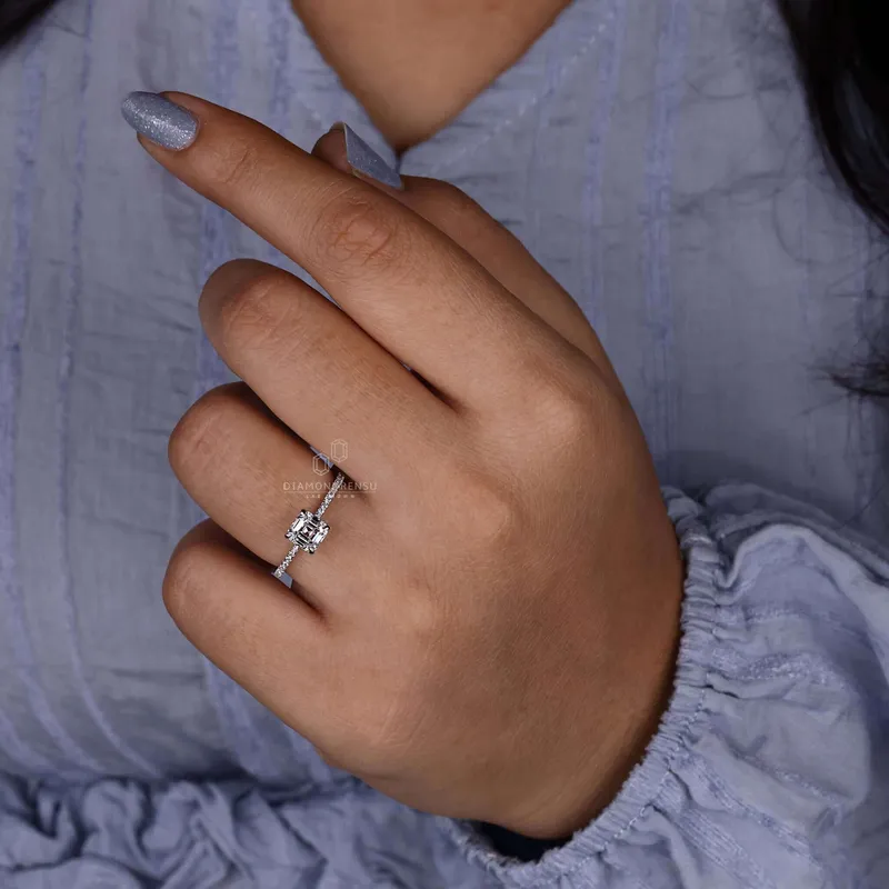 Asscher Cut Diamond Ring, Pave Engagement Ring view 8