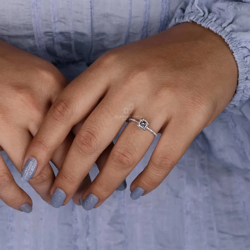 Asscher Cut Diamond Ring, Pave Engagement Ring view 2