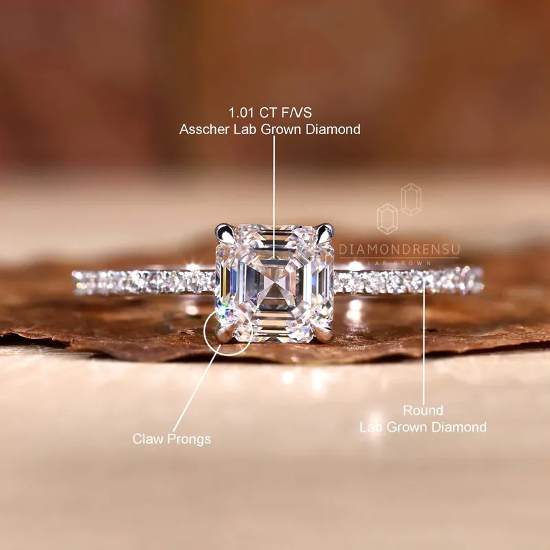Asscher Cut Diamond Ring, Pave Engagement Ring view 9