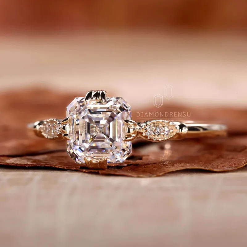 Asscher Cut Lab Grown Diamond Vintage Engagement Ring view 5