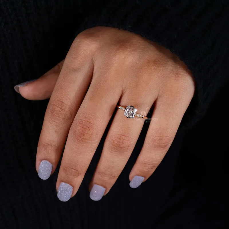 Asscher Cut Lab Grown Diamond Vintage Engagement Ring view 4