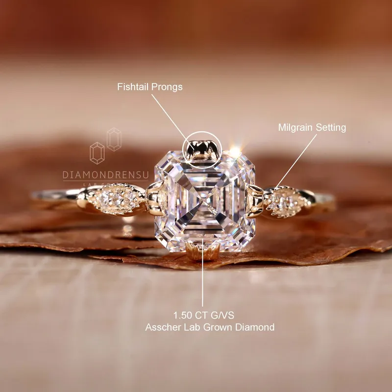 Asscher Cut Lab Grown Diamond Vintage Engagement Ring view 9