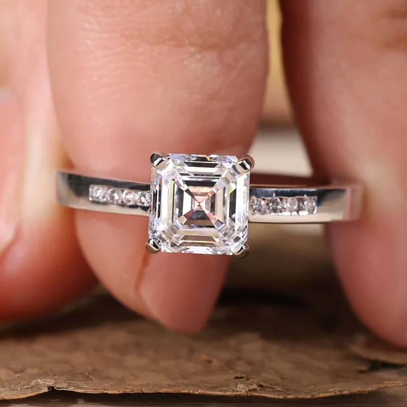 Asscher Diamond Engagement Ring, 1.30 CT E/VS Lab Created Diamond Ring, Channel Setting Ring engagement ring