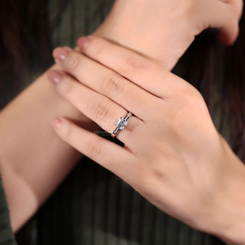 Asscher Diamond Engagement Ring, 1.30 CT E/VS Lab Created Diamond Ring, Channel Setting Ring vy 7