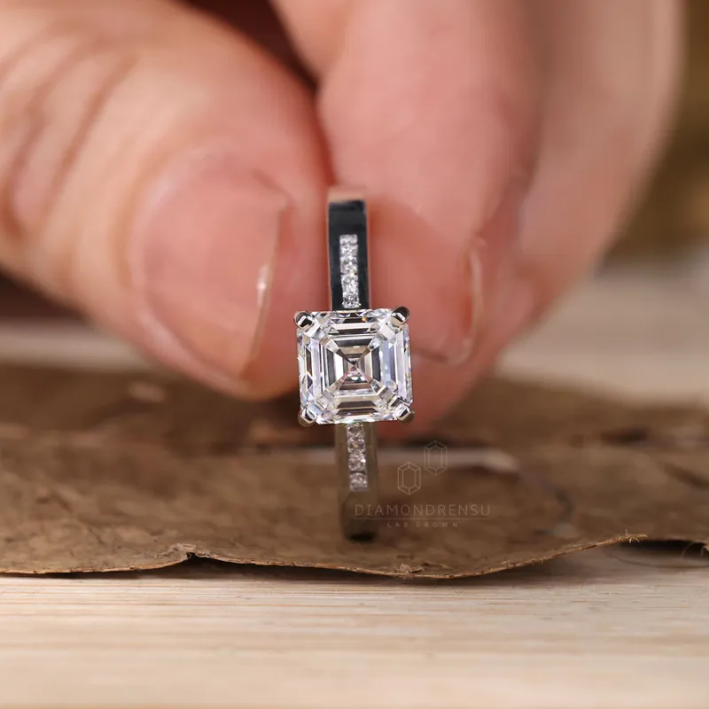 Asscher Diamond Engagement Ring, 1.30 CT E/VS Lab Created Diamond Ring, Channel Setting Ring vy 6