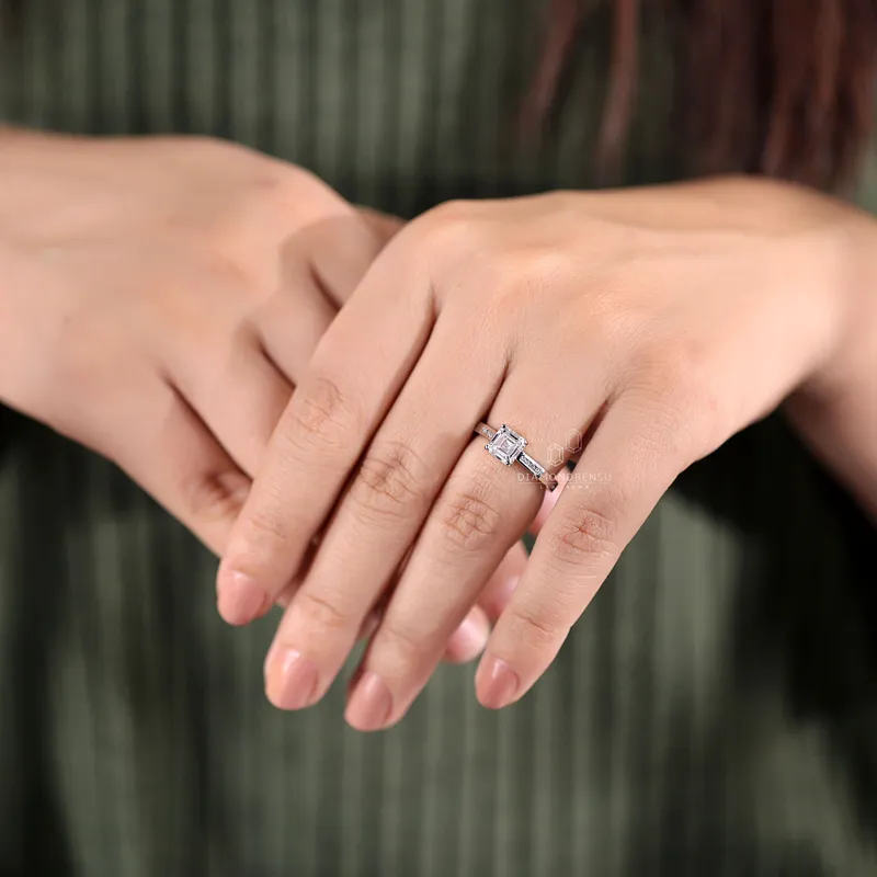 Asscher Diamond Engagement Ring, 1.30 CT E/VS Lab Created Diamond Ring, Channel Setting Ring vy 8