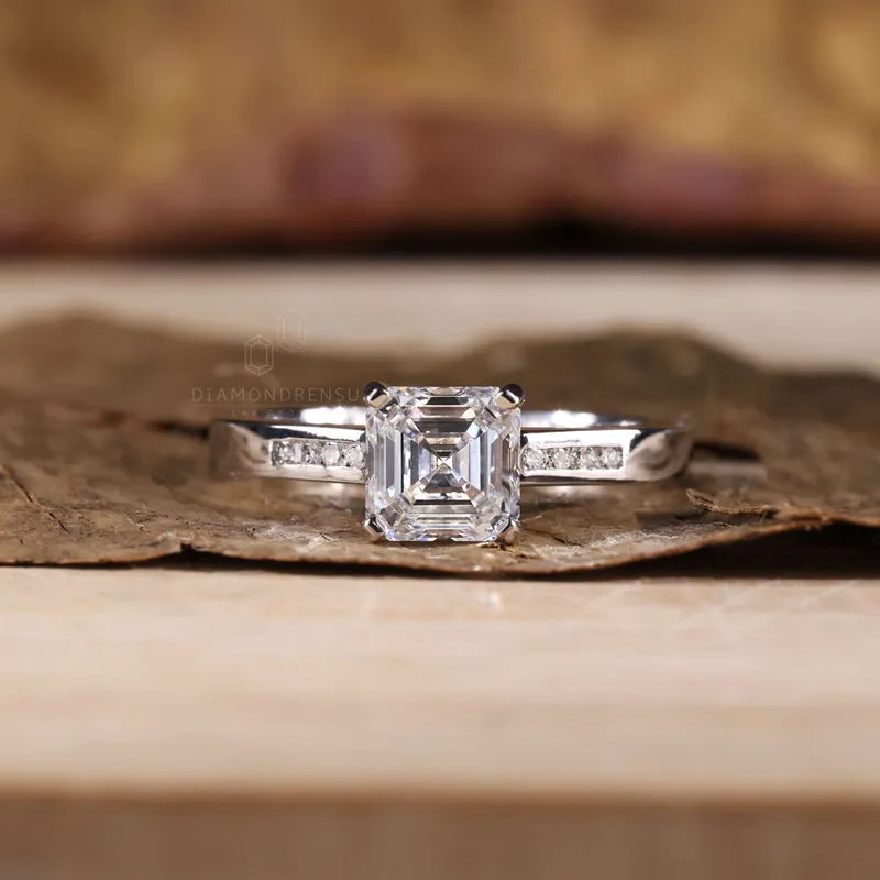 Asscher Diamond Engagement Ring, 1.30 CT E/VS Lab Created Diamond Ring, Channel Setting Ring vy 3
