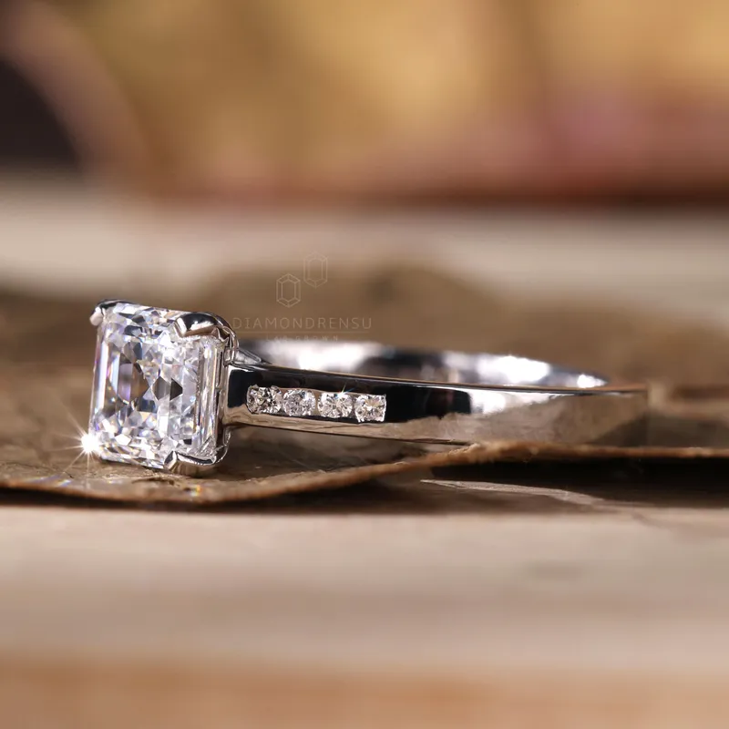 Asscher Diamond Engagement Ring, 1.30 CT E/VS Lab Created Diamond Ring, Channel Setting Ring vy 4
