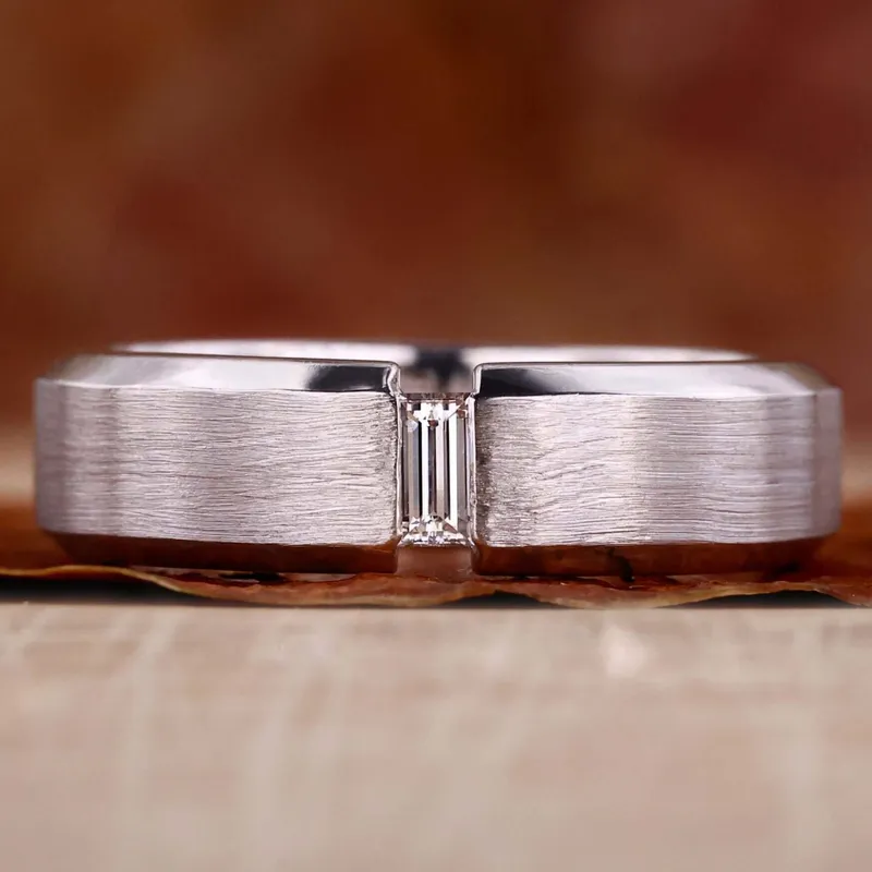 Baguette Cut Lab Grown Diamond Tension Set Mens Statement Ring engagement ring