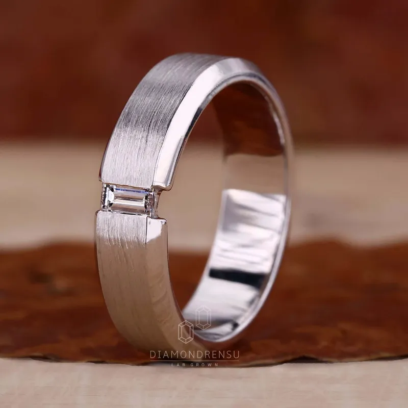 Baguette Cut Lab Grown Diamond Tension Set Mens Statement Ring view 3
