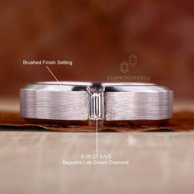 Baguette Cut Lab Grown Diamond Tension Set Mens Statement Ring view 9