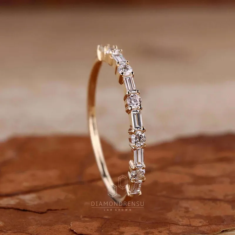 Baguette and Round Lab Grown Diamond Alternating Eternity Wedding Band vy 6