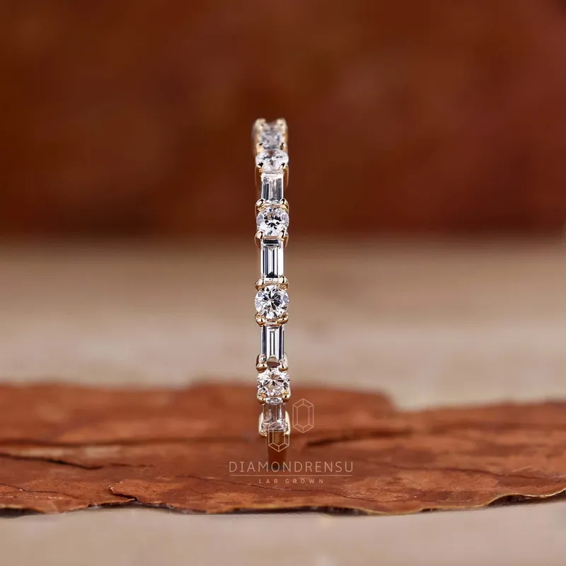 Baguette and Round Lab Grown Diamond Alternating Eternity Wedding Band vy 4